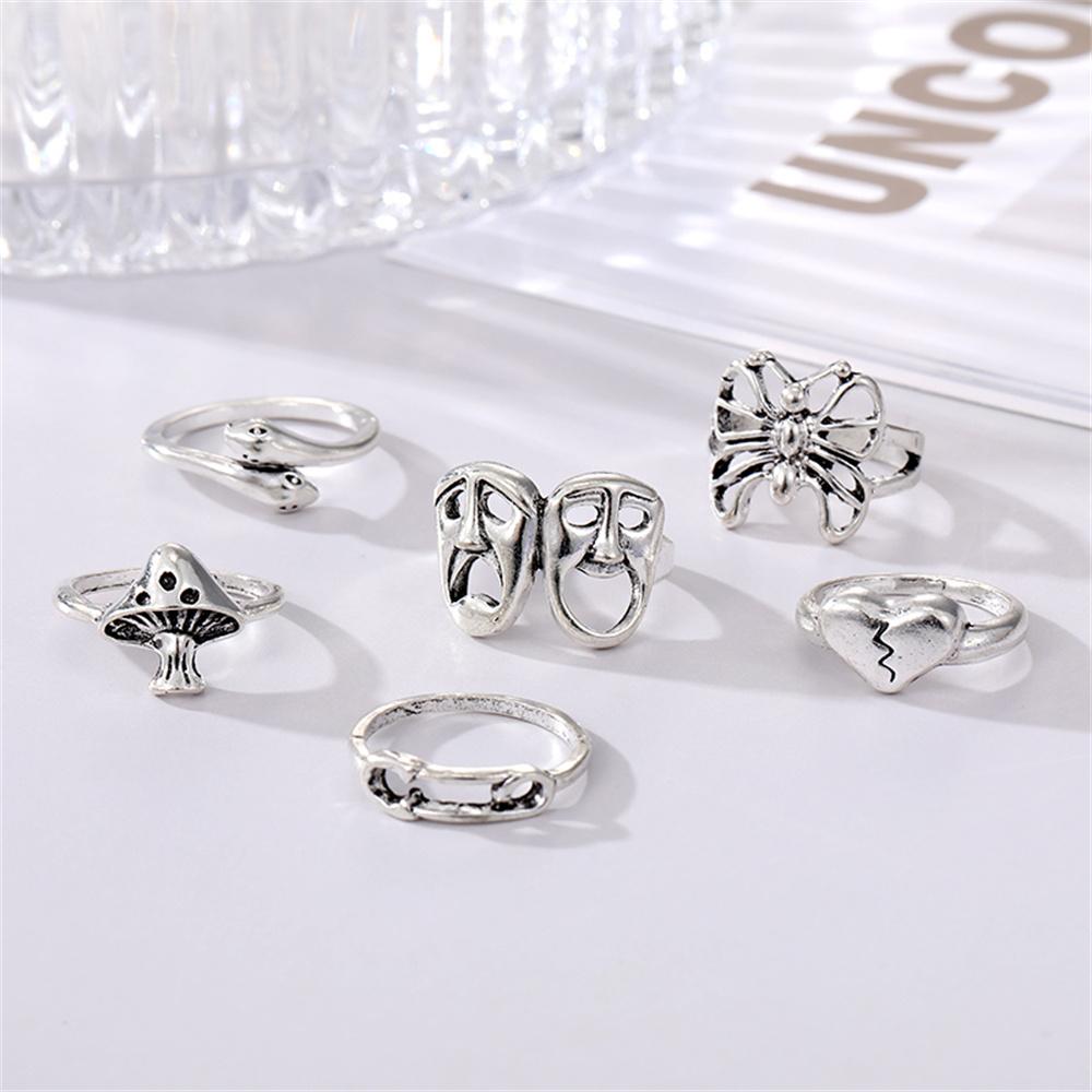 Ретро Хип-Хоп Кольца Набор Бабочка Змея Сердце Металл Панк Женщины Модные Ювелирные Изделия