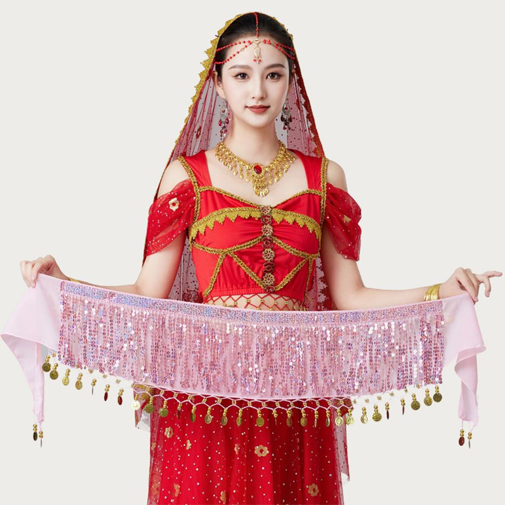 Women's High Waisted Sexy Sequined Half Skirt Waist Accessories Sequined Belly Dance Waist Scarf
