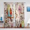 Cartoon Colored Owls Sitting On Branches Flowers Sheer Curtain for Living Room Decoration Tulle Window Curtain for Bedroom Voile