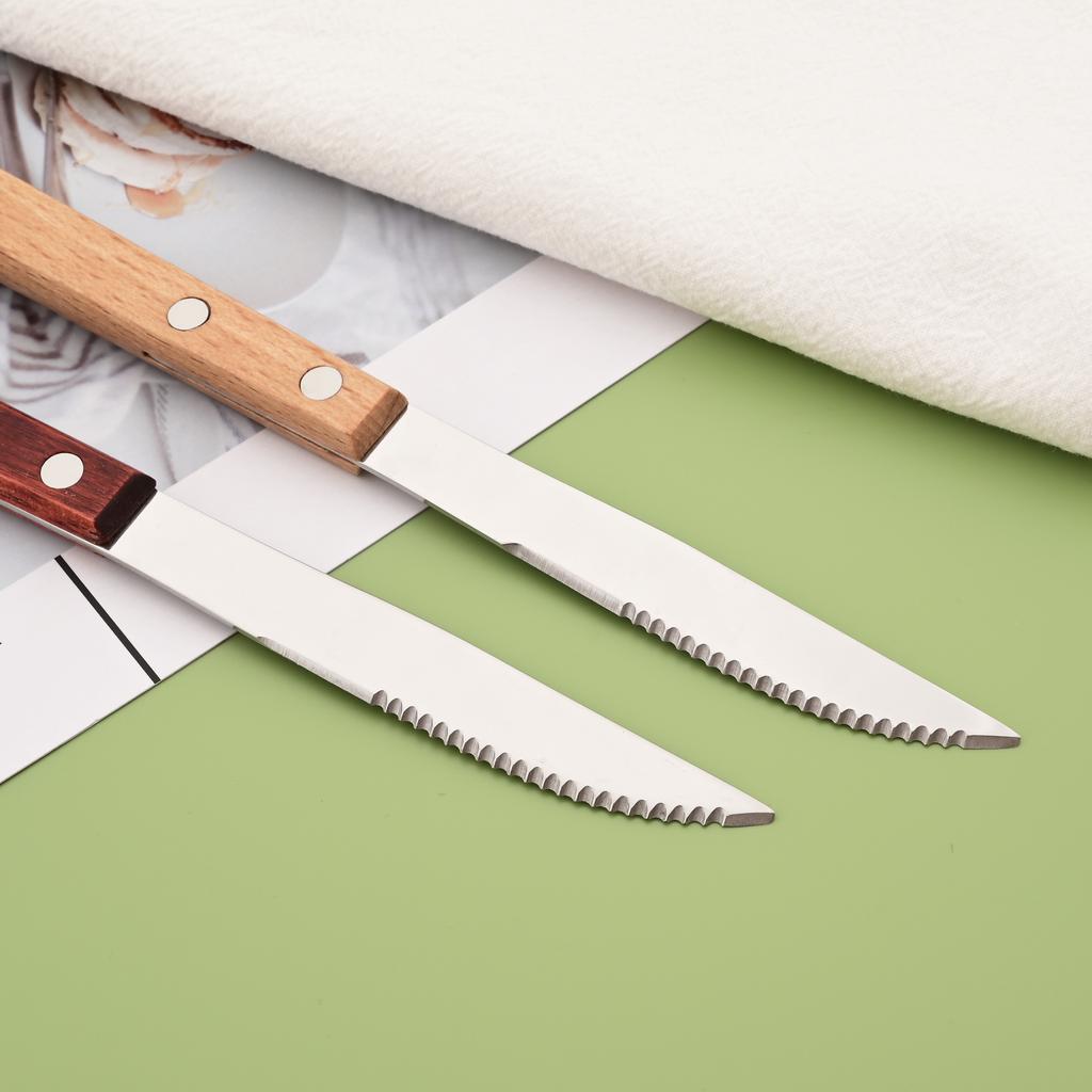 8Pcs Silver Wooden Handle Steak Knife Dinnerware Set 304 Stainless Steel Flatware Sharp Knife Set Tableware Cutlery Knives Set