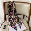 Spring/Summer Fashion Headbands For Women Flower Print Lightweight Scarf Streamer Soft Satin Neckerchief Elegant Hair Scarf