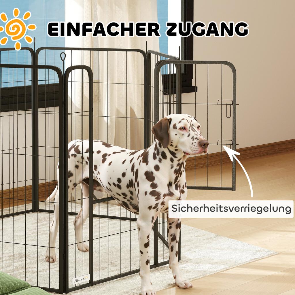 Six-Panel Dog Playpen with Door, for Large Dogs, Indoors, Outdoors, 100cm Tall, Black