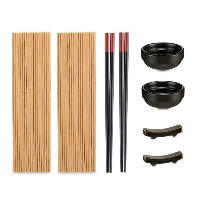 Jeu de sushi en bambou - Kinvara Skincare - SJ4702 - Noir naturel - 8 pièces - Lot de 6 - 30,5 cm hauteur