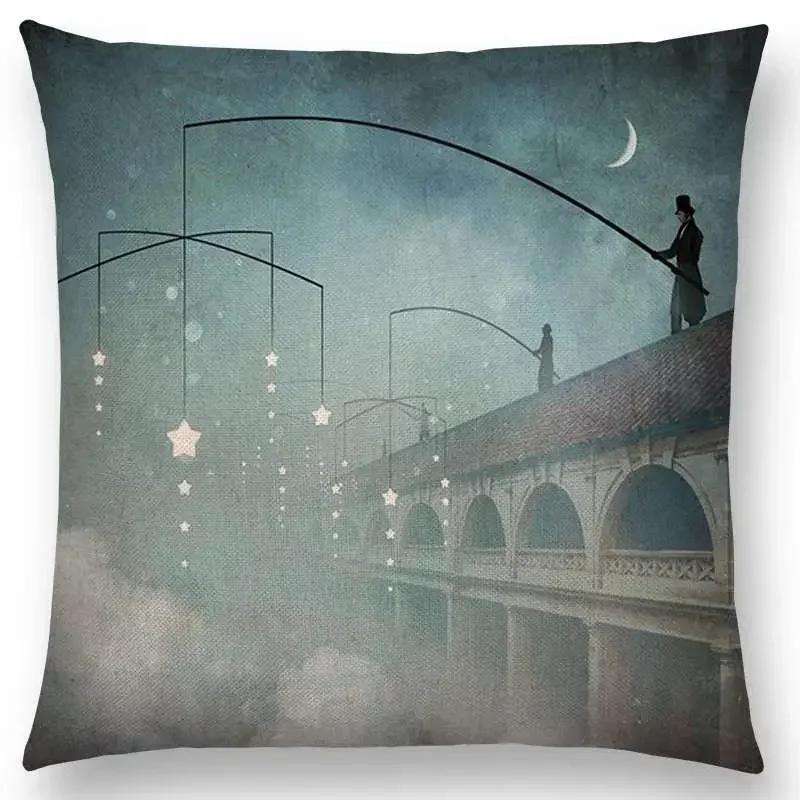 45x45cm Elegant Women Lovely Girl Shakespeare Fantasy Painting Moon Night Swan Dream Tree Cushion Cover Sofa Throw Pillow Cover
