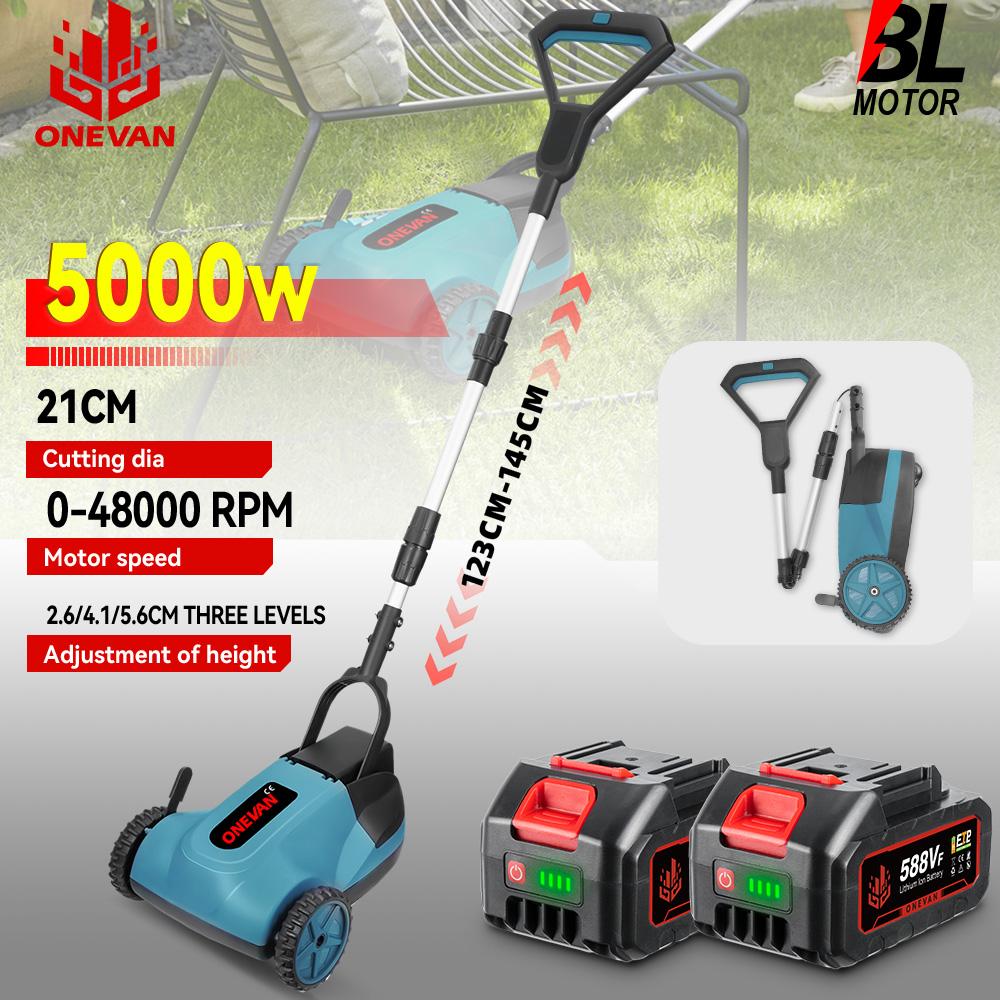 ONEVAN 5000W Brushless Electric Lawn Mower 48000RPM Cordless Grass Trimmer 3 Height Adjustment Garden Cutter Tool For 21V 18V Battery