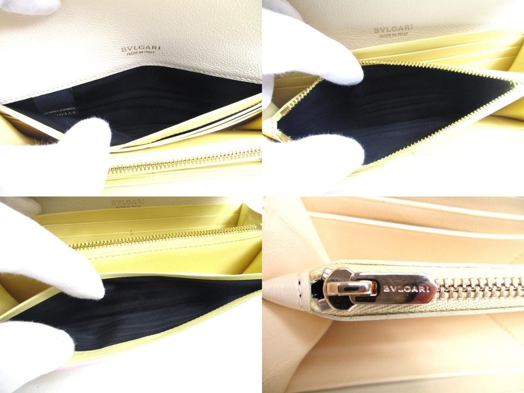 Подлинный BVLGARI Светло-розовый кремовый кожаный кошелек-конверт с золотой фурнитурой Continental #a440 Восстановленный