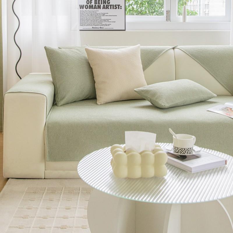 Waffle Sofa Cover Non-slip Solid Color Sofa Mat Four Seasons Universal Sofa Cushion Cover Same Model Pillowcase