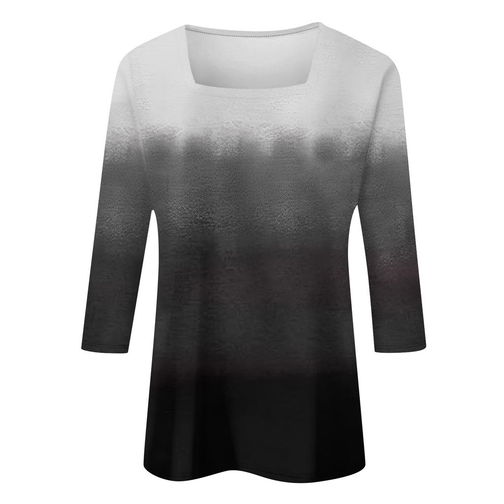 Рубашка для женщин, модная повседневная свободная футболка с квадратным вырезом и рукавами 3/4, женский топ