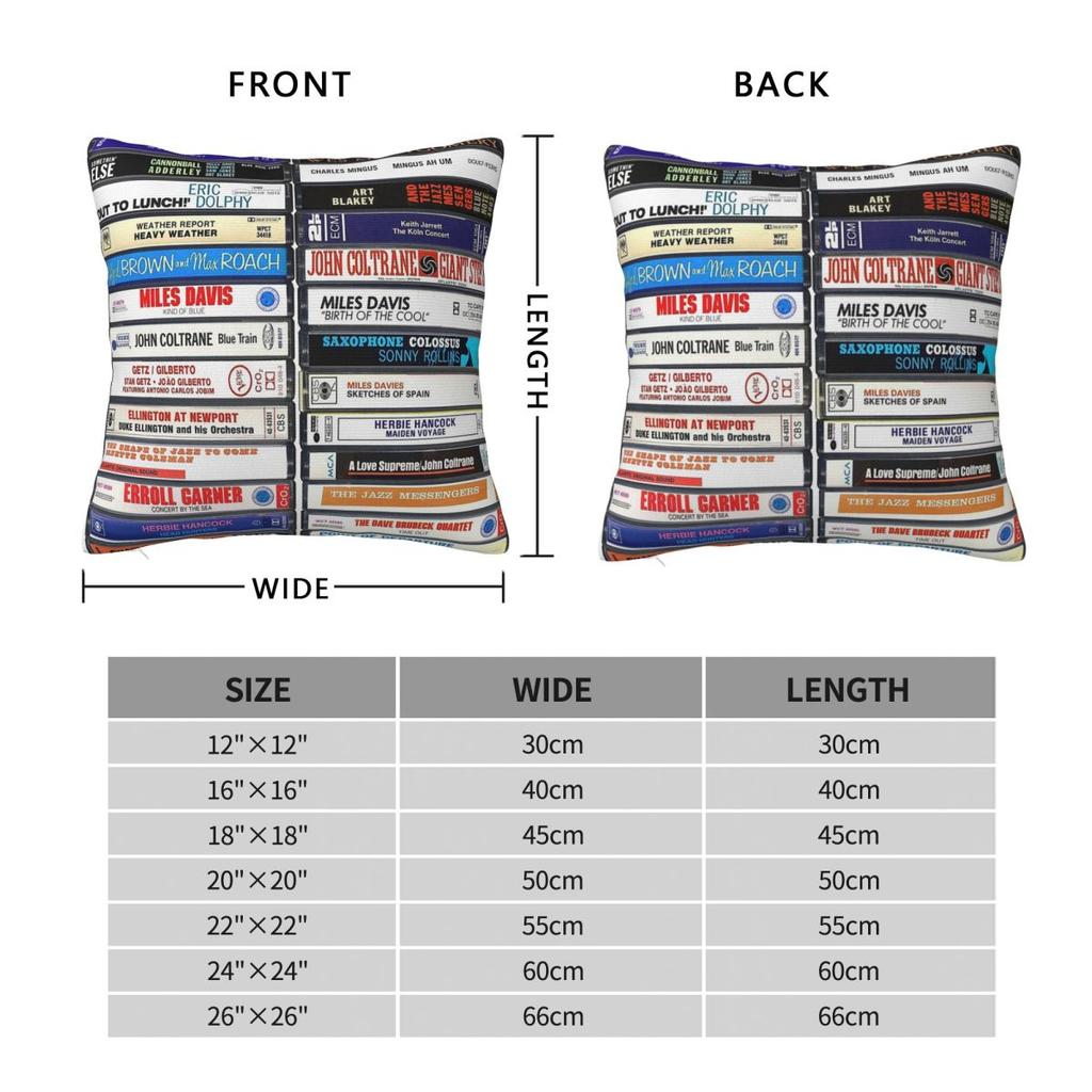 Jazz Music Classic Albums Square Pillowcase Polyester Linen Velvet Creative Zip Decorative Pillow Case Room Cushion Cover
