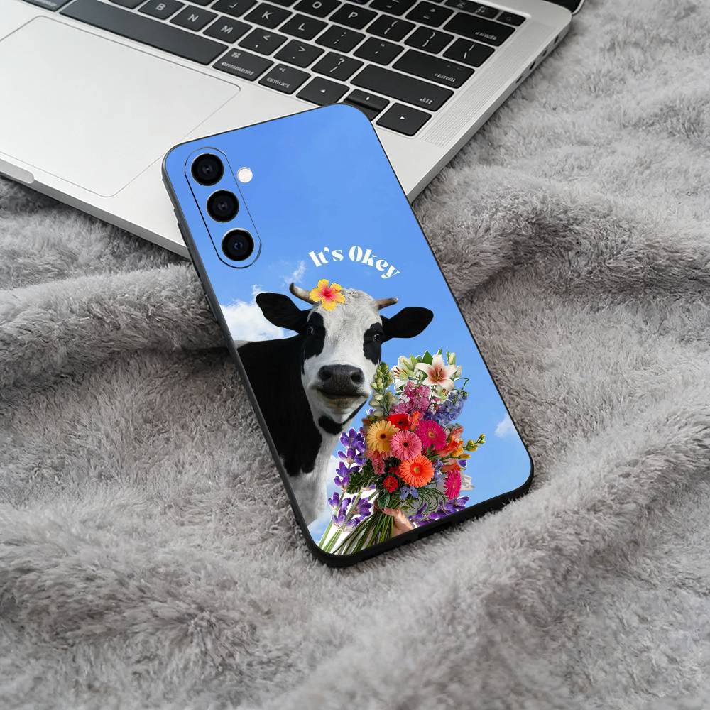 Cute and funny cow Soft Silicone phone Case for Samsung Galaxy A73/A71/A72/A70/A53/A52/A51 - Black