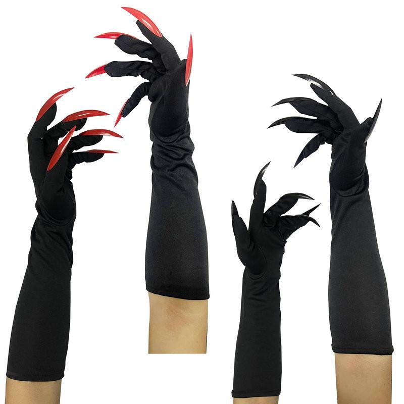 Halloween Long Vampire Claw Gloves With Fake Nails For Cosplay Costume Party