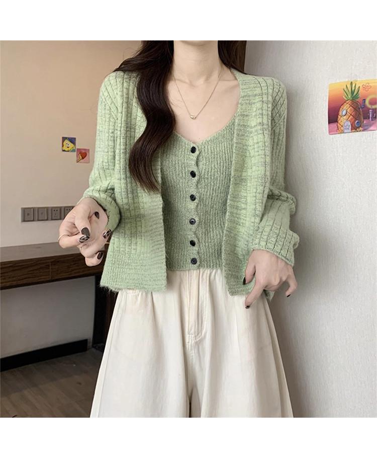 2025 Autumn and Winter New Retro Chic Camisole Vest Knitted Cardigan Two-Piece Set Women's Top Slimming Versatile Set