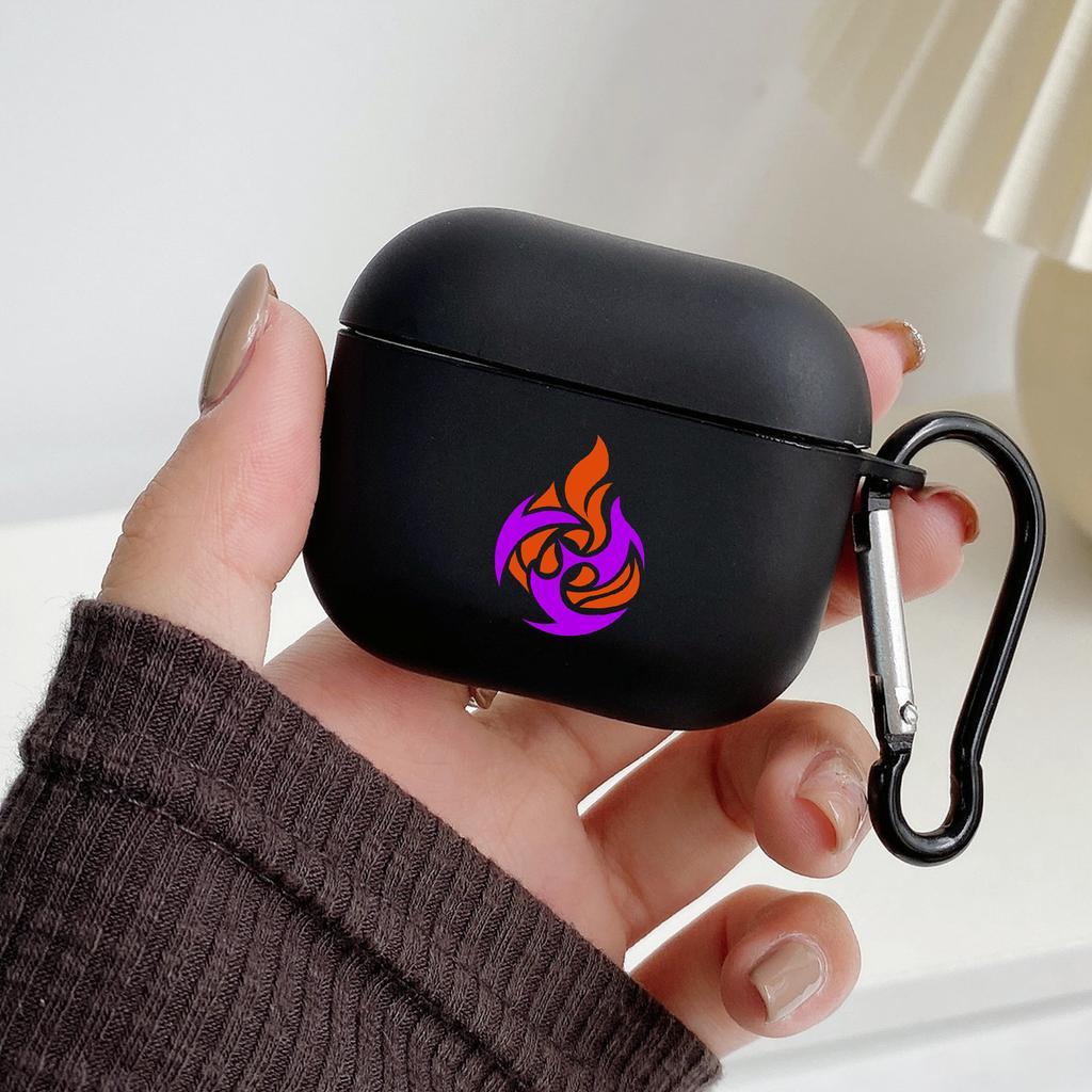 Милый Логотип Genshin Impact С Крючком Для Airpod Pro 3 Pro2 Черный Защитный Чехол Мягкий Чехол Для Apple Airpods 2 1 Чехлы для Наушников