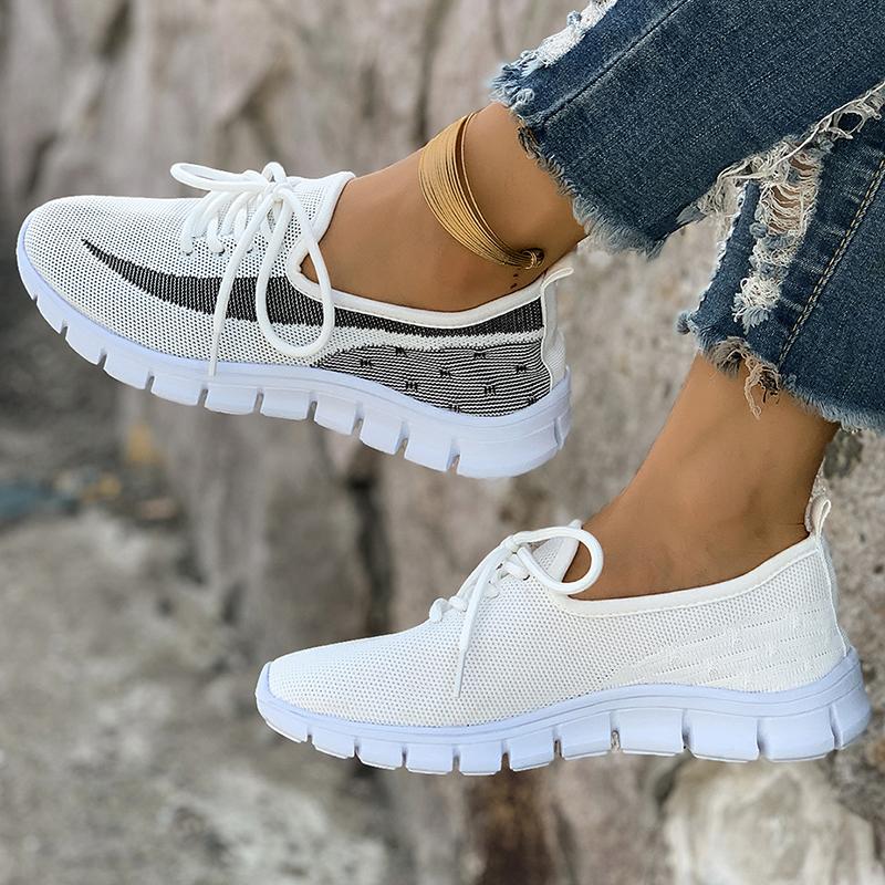 Модные белые вязаные балетки с принтом для женщин, весна-осень, дышащие, с мягкой подошвой, кроссовки для женщин, удобные, нескользящие, повседневные туфли, размер 43