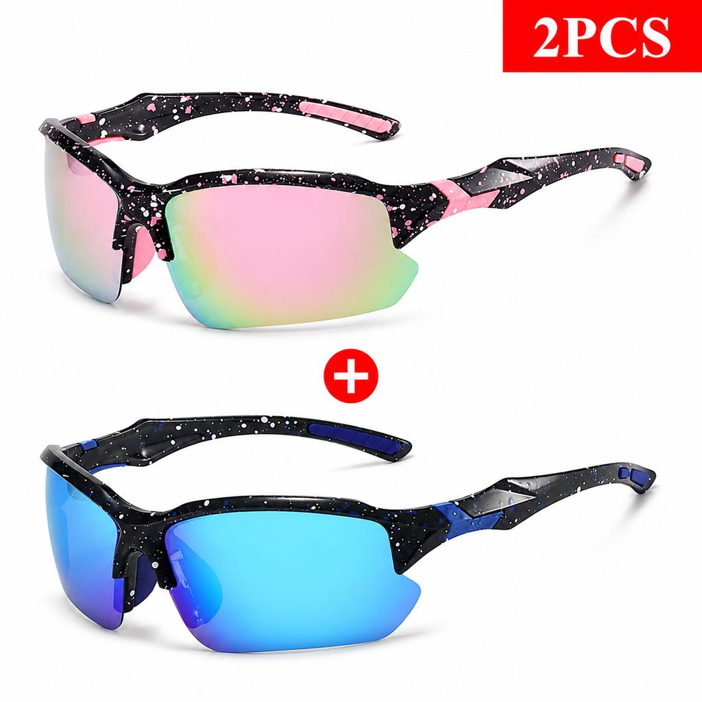2Pcs/Set UV400 Polarized Sunglasses New Fashion Sports Eyewear Outdoor Men Women Cycling Fishing Hiking Running Glasses 88272
