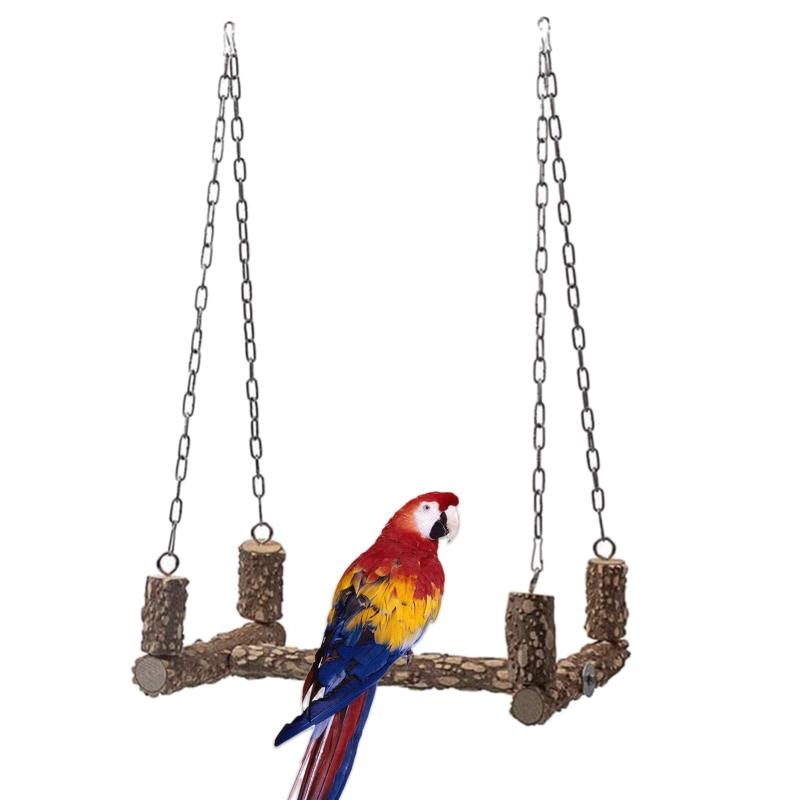 Bird Swing for Cage 15 Inches Parrot Perch Natural Wood Bird Toy Parakeet Chew Toys for Large Birds Macaws Cockatiels