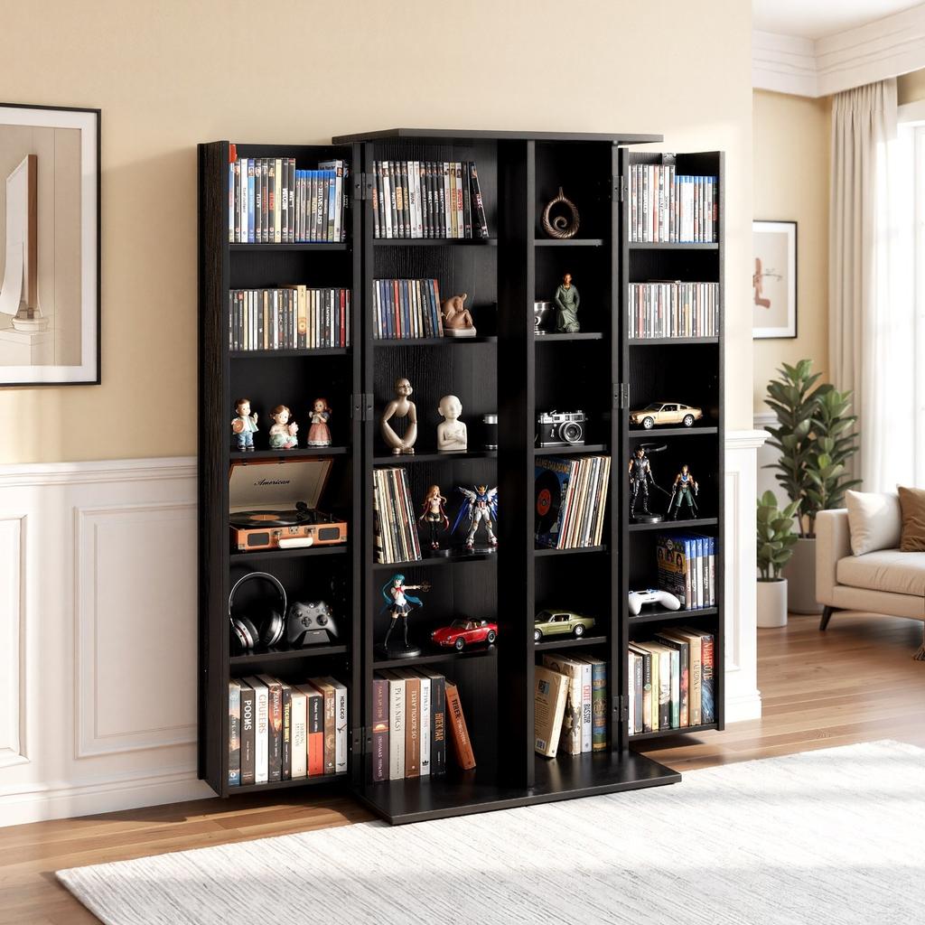 Media Storage Cabinet, 6-Tier DVD Shelf Organizer, 610 x 368 x 1270 mm Multimedia Storage Organizer for CDs, DVDs, Books, Games, CD Shelf for Living