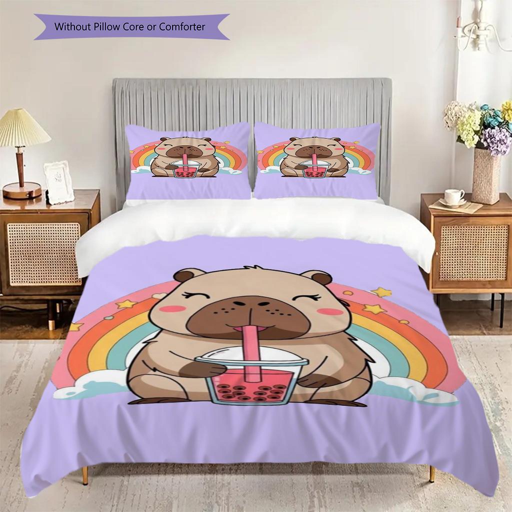 Chill Capybara Sips Tea Three-piece set (1 * duvet cover + 2 * pillowcase, without core) 2D Flat Bedding set Christmas birthday gift