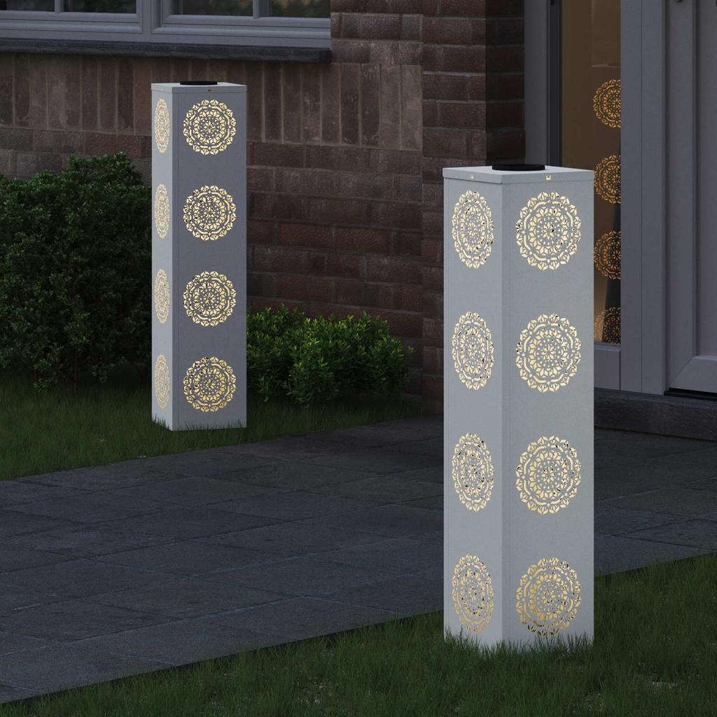 Solar LED Path Light 2 pcs White Cold Rolled Steel