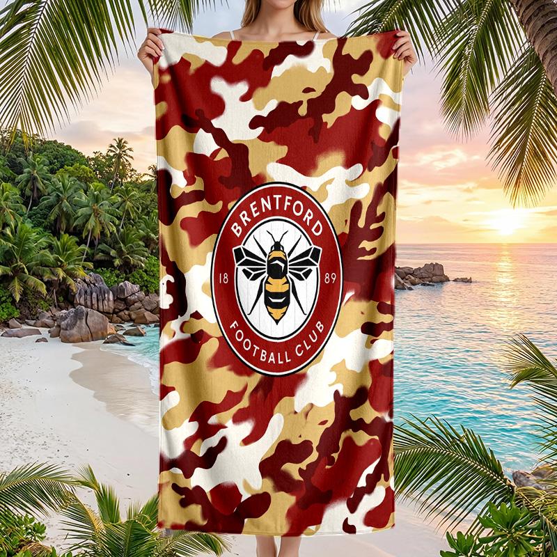 Пляжное полотенце Brentford Football Мягкое из микрофибры Летнее полотенце Быстросохнущее Впитывающее полотенце для пляжа Бассейна Путешествий