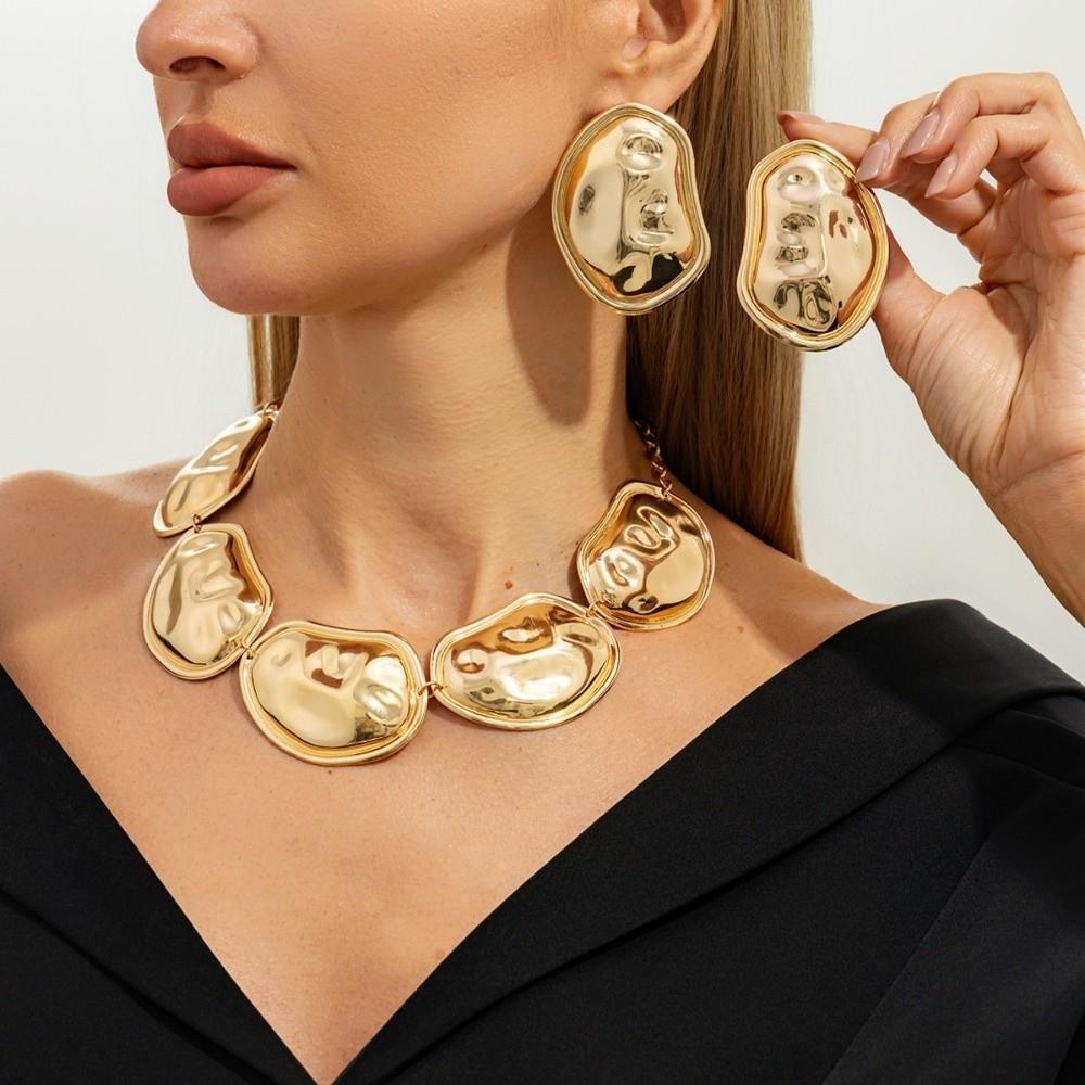 Exaggerated Drop Earrings Glossy Necklace Earrings Luxury Long Chain Necklace Women Jewelry Set