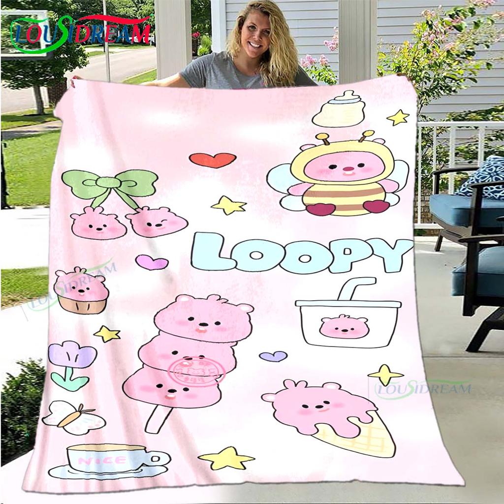 Hot Fashion Cartoon Pattern Blanket Flannel Thin Blanket Portable Home Travel Office Lunch Break Blanket L-Loopy Birthday Gift