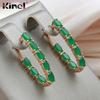 Kinel Green Zircon Full Paved Long Earrings Vintage Rose Gold Color Wedding Jewelry
