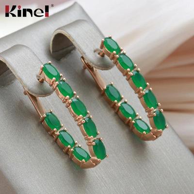 Длинные серьги Kinel Green Zircon с полным покрытием, винтажные свадебные украшения из розового золота