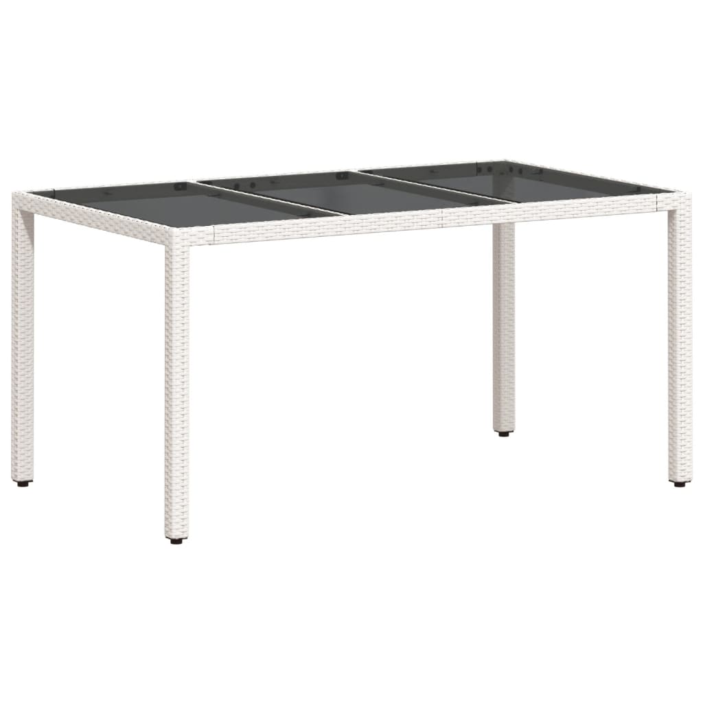 Garden Table with Glass Top White 150 x 90 x 75 cm Poly Rattan
