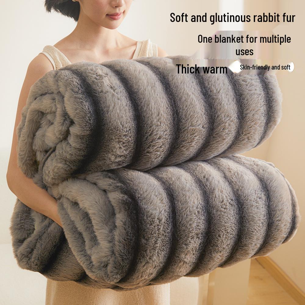 Плотный зимний фланелевый плед класса А - Нап из кроличьего пуха и кораллового флиса для кровати