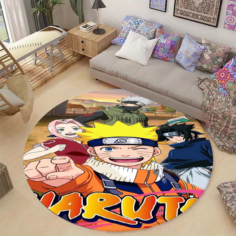Cartoon Naruto Round Area Rug Soft Plush Carpet Non-Slip Mat for Bedside Sofa Gaming Room Home Decoration
