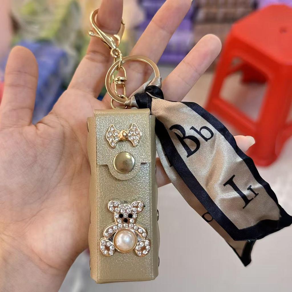 Internet celebrity new bear diamond lipstick bag pendant Xiaoxiangfeng change bag keychain small bag portable when going out