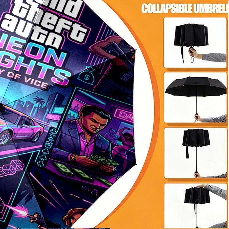 Custom Name Personalized Grand Theft Auto Print Umbrella, Auto Open Close, 8‑Rib Sturdy Frame, Commute Camping Hiking Use, Birthday Gift