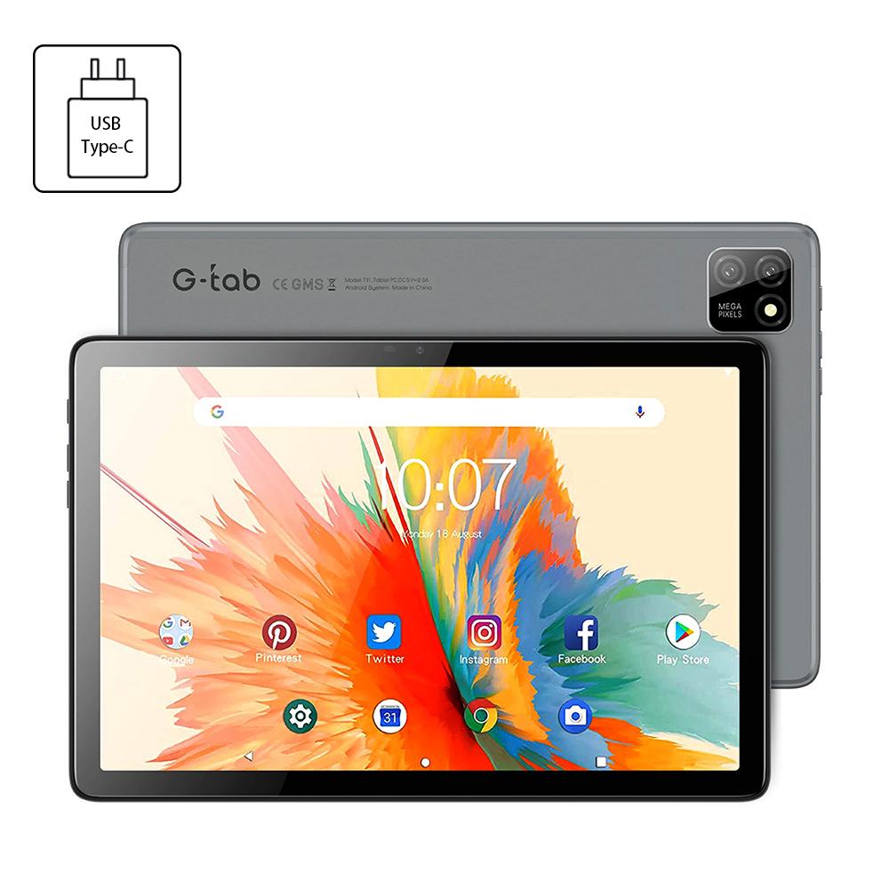 Планшет G-tab T11 Android 14, 10,1 дюйма 1280*800 IPS-экран, Unisoc T606 8 ядер Макс. 1,6 ГГц, 8 ГБ ОЗУ (4 ГБ + 4 ГБ расширение) 128 ГБ ПЗУ