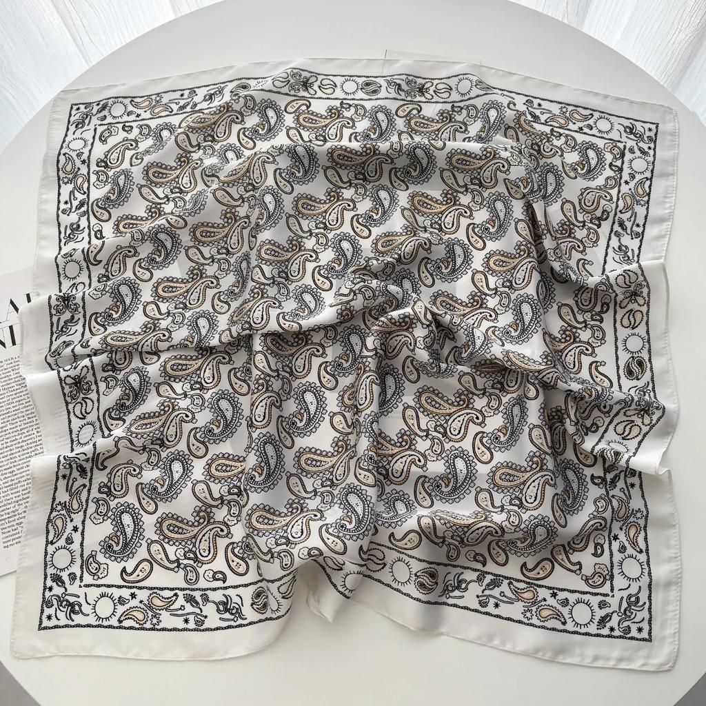 Luxury Paisley Print Shawl Square Scarf for Women Soft Satin Neckerchief Female Hair Bands Ribbon Headband Bandana