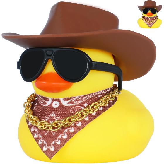 Pink Cowboy Hat Rubber Duck with Glasses & Necklace - Funny Car Dashboard Decor, DIY Yellow Car Duck Decoration Gift
