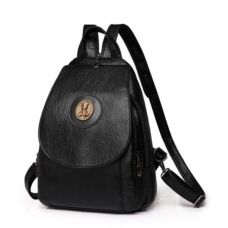 PU Backpack Women's Solid Color Large Capacity Travel Backpack