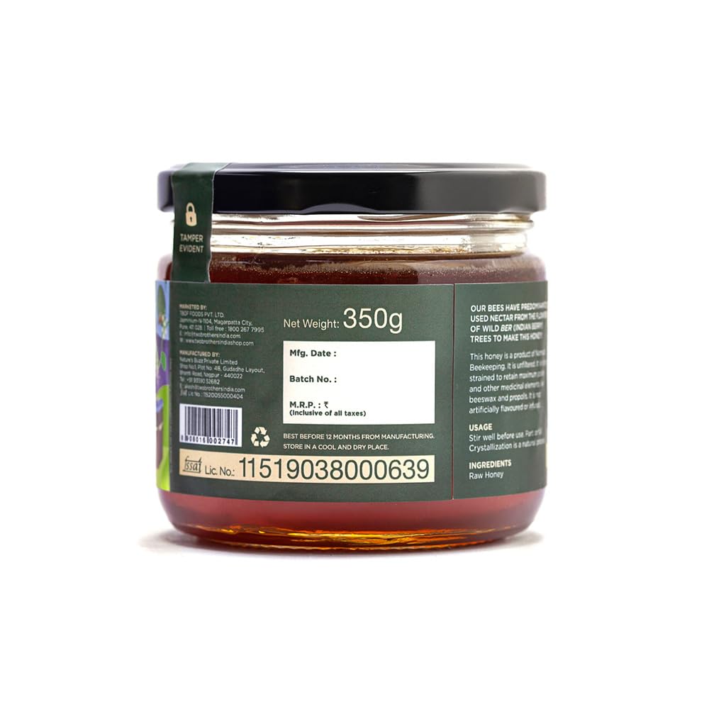 Two Brothers Organic Farms Indian Berry Honey Raw Unfiltered Pure Monofloral Honey For Tea Salads Cooking Pack Of 1 350 g