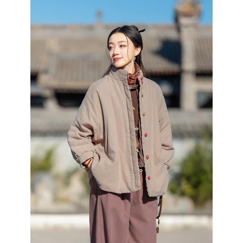 25 Зимняя хлопково-льняная женская одежда новый темперамент универсальная литературная хлопковая одежда из рами застежка короткая хлопковая одежда