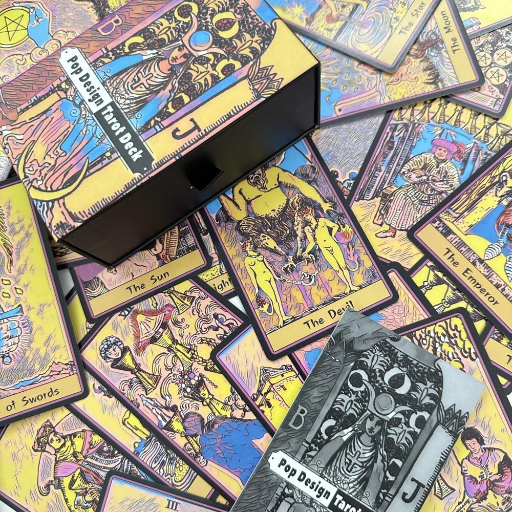 Колода Таро в стиле поп-дизайн в жесткой выдвижной подарочной коробке, 78 шт. Карты Таро 12*7 см с путеводителем и мешочком на шнурке