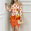 Women Plus Size Asymmetric Cold Shoulder Red Black White Chevron Print Wrap Bodycon Midi Dress