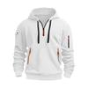 Men Fall Winter Hoodie Solid Color Drawstring Long Sleeves Half Zipper Arm Pocket Strap Decor Hooded Loose Daily Wear Casual Sport Top