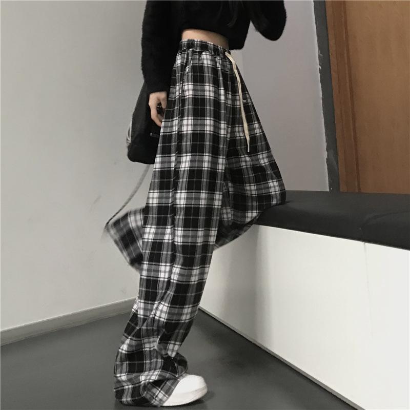 Модные брюки в клетку Harajuku весна-лето-осень, женские клетчатые брюки, осенние широкие спортивные брюки, мягкие