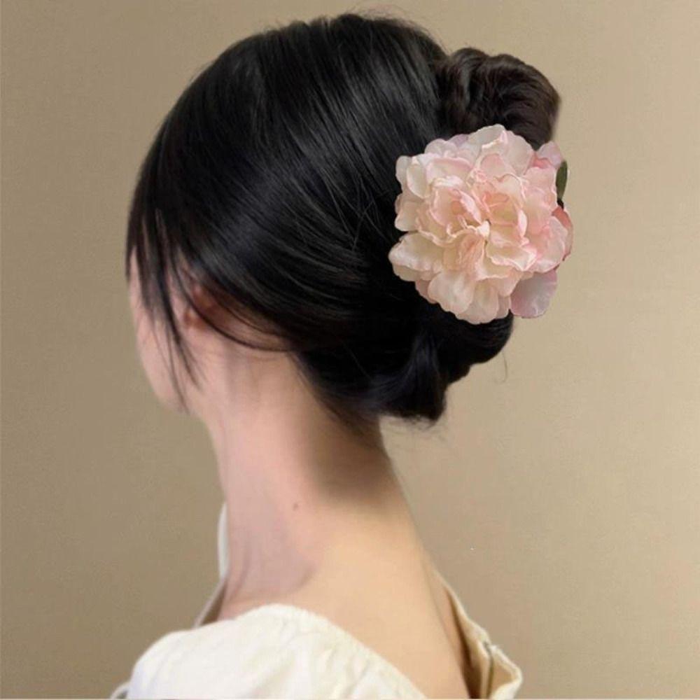 Ponytail Clip Artificial Flower Claw Clip Hairpin Large Shark Clip Peony Flower Hair Claw Hanfu