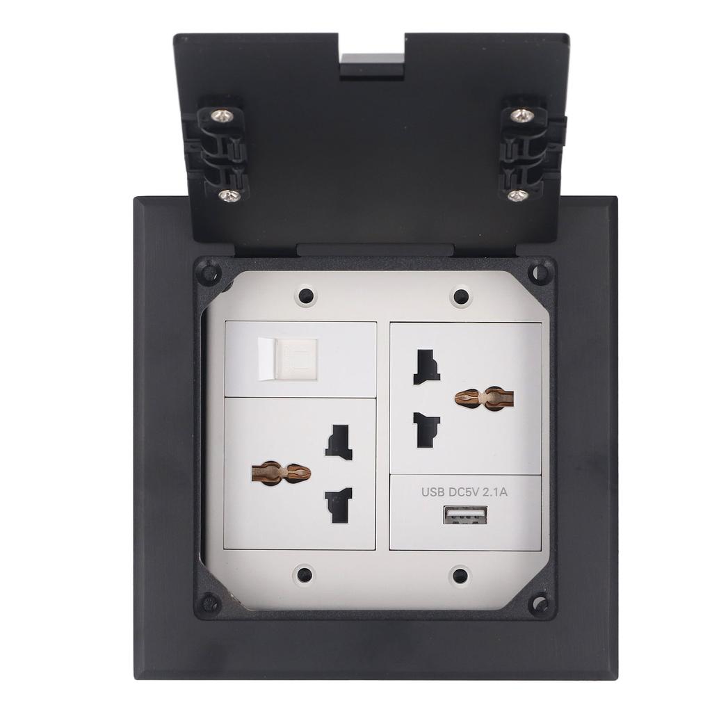 Floor Power Socket Box Stainless Steel 16A 3 Prong Hole USB Computer Port Recessed Outlet Box