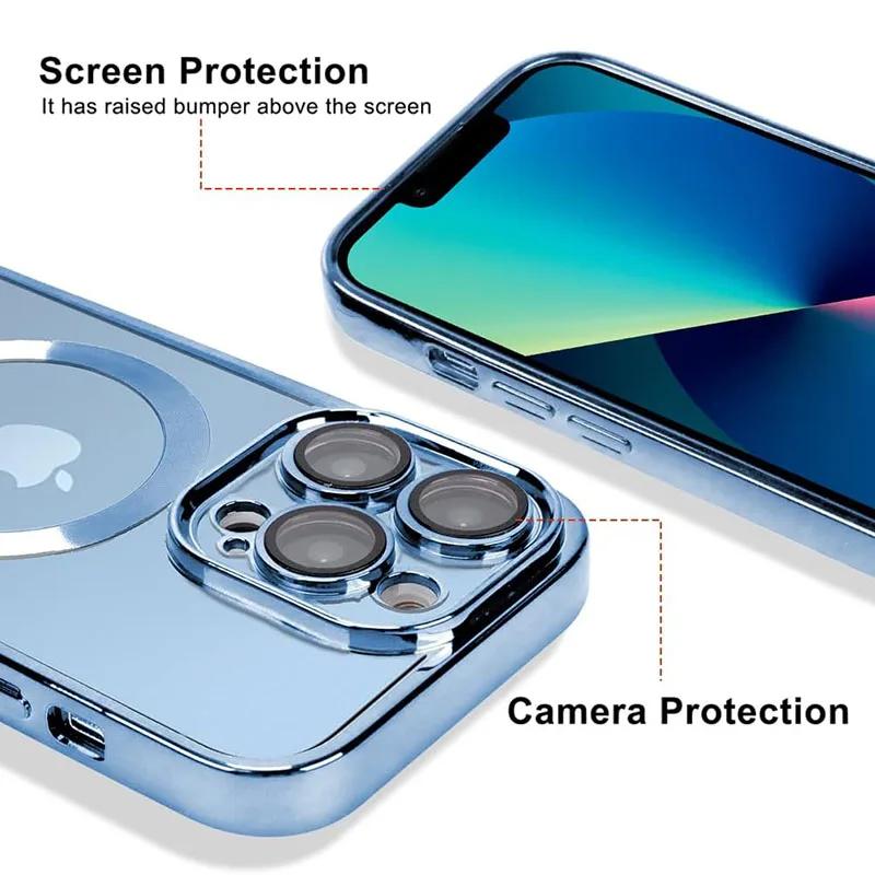 Прозрачный Магнитный Чехол С Покрытием Для iphone 17 Pro 16 15 14 13 12 11 Pro Max Plus Защита Объектива Для Magsafe Беспроводной Зарядки Чехол
