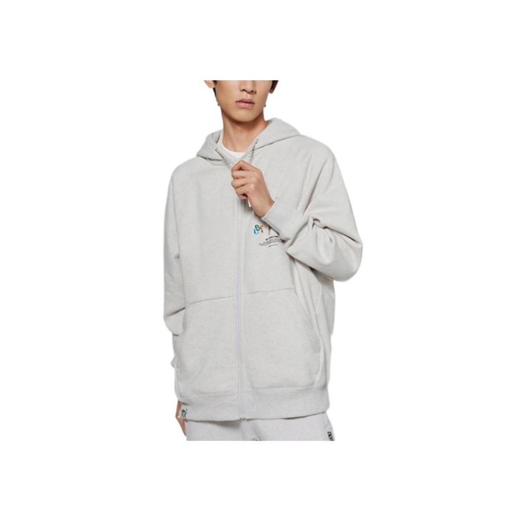 Li-Ning Однотонная толстовка с капюшоном серии Wade на молнии и буквенным принтом, унисекс, серая AWDSI35-2