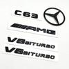 BNXP8 3D ABS Black C63 Logo Letters V8 BITURBO Badge Car Rear Star Sticker Trunk AMG Emblem For Mercedes Benz C63 AMG W205 C205 Class