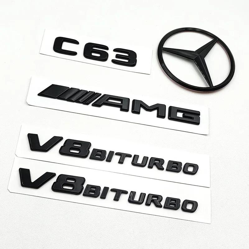 BNXP8 3D ABS Black C63 Logo Letters V8 BITURBO Badge Car Rear Star Sticker Trunk AMG Emblem For Mercedes Benz C63 AMG W205 C205 Class