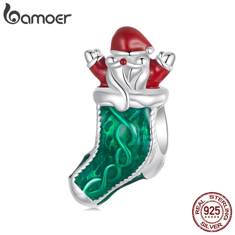 BAMOER S925 Серебро Рождественская Снежинка Снеговик Шармы Подходят для Оригинального Браслета DIY Шарм Bamoer для Изготовления Ювелирных Изделий Рождественский Подарок